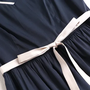 Šaty Žien Lete Nové 2020 Módne Kontrast Farieb V Krku, Krátke Rukávy Štíhly A-Line Šaty Koleno Dĺžke