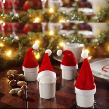 10 Ks/Set Červená Santa Fľaša Vína CoverHat 8*6,5 cm Roztomilý Mini Santa Kryt Vianočný Darček Kreatívne Domáce Dekorácie