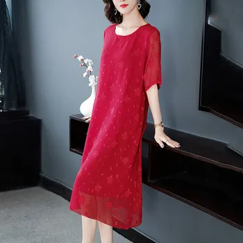 2020 Móda Veľkosť Žena Šifón Šaty Letné dámske Oblečenie Nové Elegantné Krátke rukávy Okrúhle krčný Letné Šaty B48