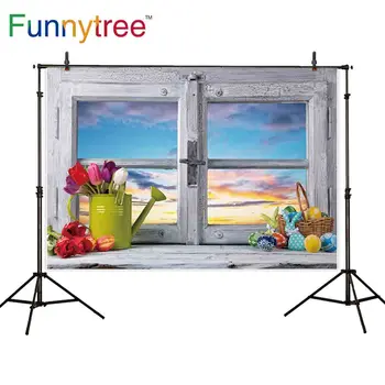 Funnytree pozadia pre photo studio veľkonočné vajíčko okno kvet jari fotografie pozadie fotenie prop textílie nové