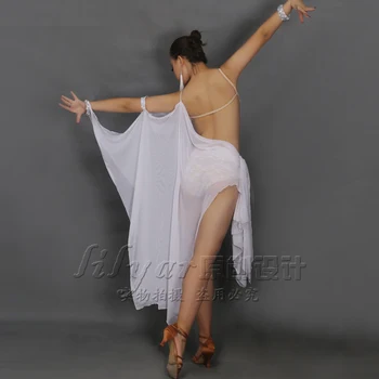 Nové Latin Dance Sukne Súťaže Tango Rumba, Samba Biely Elegantný Tanečné Šaty Iskrivý Drahokamu Štádium Tanečné Nosiť