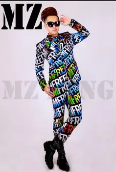 S-4XL ! Pánske spevák muž hostia nočný klub DJ pódium modely oblek farby 3D rendering písmená kostýmy oblečenie formálne šaty