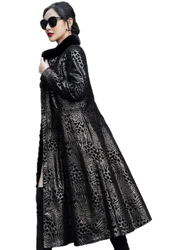 Jeseň Zima Ženy Oblečenie 2020 Reálny Noriek Kožušiny Golier Originálne Kožené Bundy z Ovčej Dole Kabát Žena Dlhé Topy ZT4955