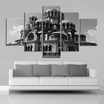 Čierna a Biela Islamskej Krajiny Wall Art 5 Kusov Islamskej Wall Art Plátno Tlačiť Obrazy Plagát Obývacej Miestnosti Dekorácie