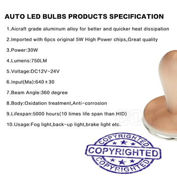 2ks Nové 1156 led BA15S 30W čip cree led Zase signálne svetlo LED Zadnej strane Lampa auto Žiarovka, Biele led Auto-styling