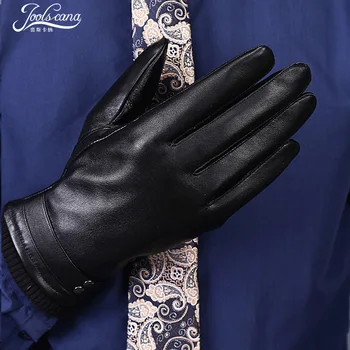Joolscana mužov rukavice originálne kožené zimné rukavice pre mužov dobre predstaviť začiatok nového značky black palčiaky vlna zápästie módne 2018