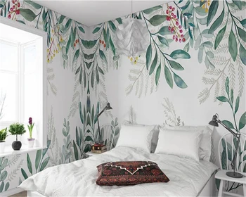 Beibehang Vlastné Nordic ručne maľované rastlín nástenná maľba obývacia izba TV papier pozadí steny jednoduchý 3d tapeta moderné dekorácie