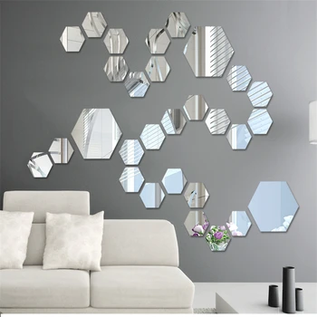 1PC Geometrické Hexagon Zrkadlo na Stenu-Nálepky DIY Domova Zväčšiť Obývacia Izba Odnímateľné Bezpečnostné 2 Veľkosti Kreatívy samolepky na Stenu