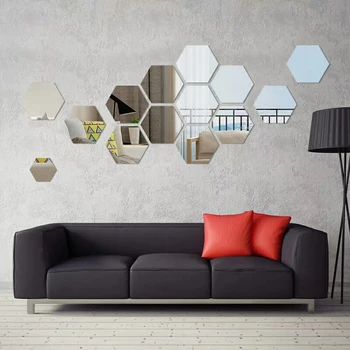 1PC Geometrické Hexagon Zrkadlo na Stenu-Nálepky DIY Domova Zväčšiť Obývacia Izba Odnímateľné Bezpečnostné 2 Veľkosti Kreatívy samolepky na Stenu