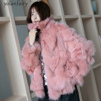 YOLANFAIRY Reálne Líška Srsť Srsť Žena kórejský Zimná Bunda Ženy 2021 Kabáty a Bundy Ženy Oblečenie Manteau Femme Hiver KJ6476