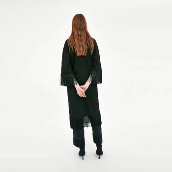 La MaxZa Čierne Ženy Šaty 2018 Leto, Jeseň Nový O-Krku Výšivky Šaty Módne Kvetinový Strapec Žien Plus Veľkosť Šaty 101001