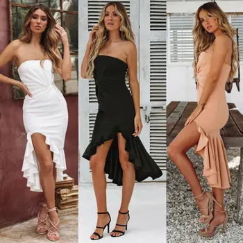 Móda Ženy Sexy Bodycon Split Šaty Letné Večierok Klubu Šaty Bez Rukávov Šaty Bez Ramienok
