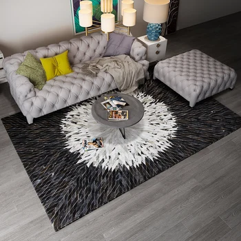 Čierna a biela cowhide mat ručné oprava koberec pôvodné kožušiny európskom štýle obývacej izbe, spálni koberec