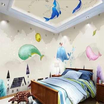 Milofi vlastné 3D tapeta nástenná maľba cartoon veľryba hrad tému priestor celý dom, v pozadí stene obývacej izby, spálne dekorácie