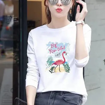 T-tričko dlhé rukávy žien 2019 jar a na jeseň kórejský nové dámske tričko wild slim študent dlho puzdre tričko tide