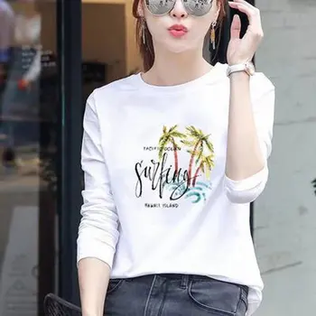 T-tričko dlhé rukávy žien 2019 jar a na jeseň kórejský nové dámske tričko wild slim študent dlho puzdre tričko tide