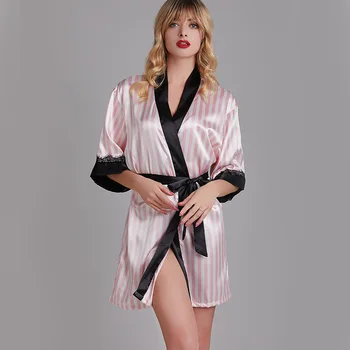 2020 Nové Letné hodváb pruhované pyžamo šitie čipky sexy nightdress dámske dlhé šaty čierne svadobné šaty pre družičky