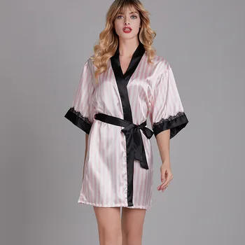 2020 Nové Letné hodváb pruhované pyžamo šitie čipky sexy nightdress dámske dlhé šaty čierne svadobné šaty pre družičky