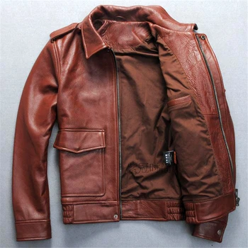 Outwear Mužov Cowhide Značky Dizajnér Kvalitné Originálne Kožené Kabáty Male Vintage Motocyklový Jazdec G1 Bundy