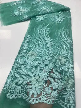 Modrá Nigérijský 3D Korálkové Čipky Tkaniny Afriky Čipky Textílie 2020 Vysoko Kvalitnej Čipky francúzskej Čipky Textílie Na Svadby, Šitie YA3702B-4