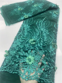 Modrá Nigérijský 3D Korálkové Čipky Tkaniny Afriky Čipky Textílie 2020 Vysoko Kvalitnej Čipky francúzskej Čipky Textílie Na Svadby, Šitie YA3702B-4
