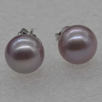 10 mm kolo Mincový striebro prírodné fialová kasumi pearl náušnice