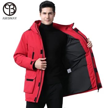 Asesmay 2019 nové mužov nadol bunda zime teplé zahustiť kabát parkas goose hoodies vrchné oblečenie ruskej značku oblečenia červený kabát