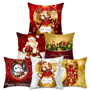 1Pcs Zlaté Červená Vianočné Bell Vzor 45*45 cm Polyester Vankúš Dekoratívne Gauč Domov Autá Hodiť Dekor Pillowcover