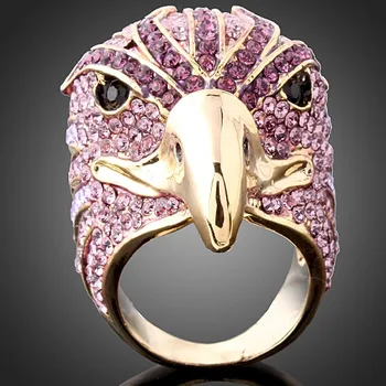CHRAN Elegantné Fialové Crystal Zásnubné Prstene pre Ženy Jedinečná Zlatá Farba Zvierat Dizajn Eagle Šperky Prstene