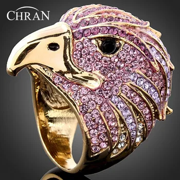 CHRAN Elegantné Fialové Crystal Zásnubné Prstene pre Ženy Jedinečná Zlatá Farba Zvierat Dizajn Eagle Šperky Prstene