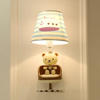 Deti spálňa, nočná lampa karikatúra roztomilý medveď rotujúce hudby nástenné svietidlo tvorivé moderný minimalistický dekoratívne osvetlenie