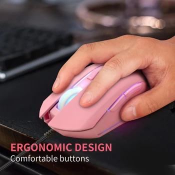 Králik ružový USB C Myš s LED Podsvietením 2400DPI Typ C Drôtová Myš pre MacBook Chromebook Notebook Matebook X Tablet