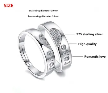 925 sterling silver romantický ľúbostný list milovníkov'rings nastaviteľné prst prsteň, šperky svadobný dar drop shipping veľkoobchod