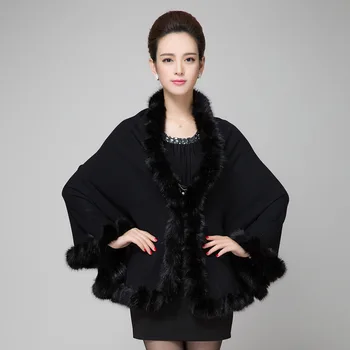 2017 nové Imitácia ovčie kožušiny knitwear šatkou cape jeseň zima elegantný Sveter ženy umelú kožušinu kabát,5 farieb