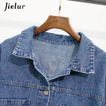 Jielur 2020 Módne Blue Jeans Bunda Ženy Verzia BF kórejský Očarujúce Denim Jacket Chudá Elegantná Dáma Vrecká Vetrovka Ženy
