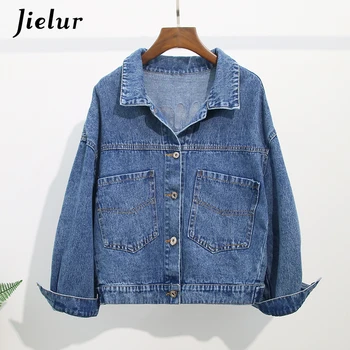 Jielur 2020 Módne Blue Jeans Bunda Ženy Verzia BF kórejský Očarujúce Denim Jacket Chudá Elegantná Dáma Vrecká Vetrovka Ženy