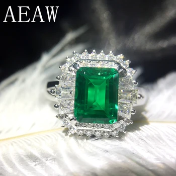 AEAW 4ct AAA Lab Vytvorili Kolumbijskej Emerald CCE Emgagement Krúžok Originálne Pevné 14k Bieleho Zlata s Lab Diamond Moissanite