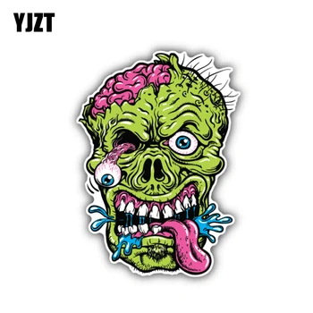 YJZT 8.5 CM*11.5 CM Legrační Karikatúra Zombie Hlavu Jazyk Lebky Auto Nálepky, PVC Odtlačkový 6-1376