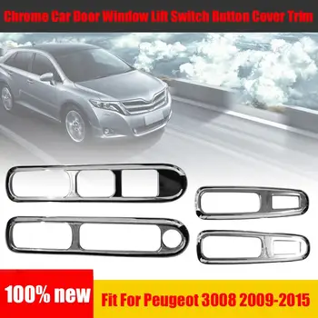 Chrome Dvere Auta Okno Výťah Prepnúť Tlačidlo Krytu Výbava Vhodné Na Peugeot 3008 2009-