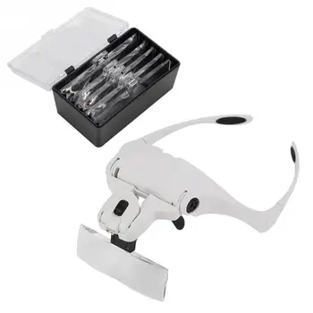 Hands Free Okuliare Držiak zväčšovacie sklo s 5 Ks Objektívy Čelenka 2 LED svetlomety nastaviteľné vysokej kvality