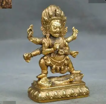 Tibetský Budhizmus mosadz 6 zbrane Vajrapani Mahakala Hnevom Božstvo Sochu Budhu