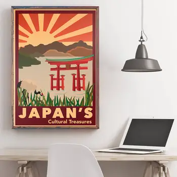 Japonsko Krajiny Plagát Ručne Maľované Cestovné Architektúry Stenu, Nálepky Vintage Kraft Papier Hotel Obývacia Izba Domova 42x30cm