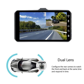 Automobilové DVR 4.0 Full HD 1080P Duálny Objektív Zozadu Dash Cam Vozidla, Sledovať Video Rekordér Auto Fotoaparát Automaticky Detektor Pohybu Videokamera