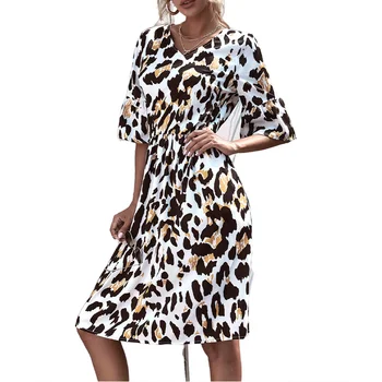 VICABO Ženy Šaty Bežné Jeseň Jar Polovičný Rukáv Leopard Tlač Žena Sexy Šaty Módneho tvaru Dámy Party Šaty