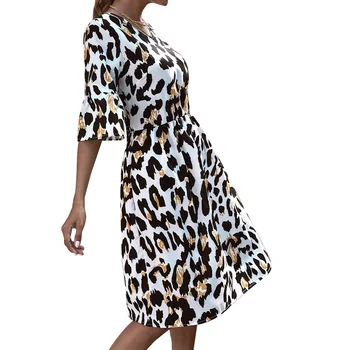 VICABO Ženy Šaty Bežné Jeseň Jar Polovičný Rukáv Leopard Tlač Žena Sexy Šaty Módneho tvaru Dámy Party Šaty