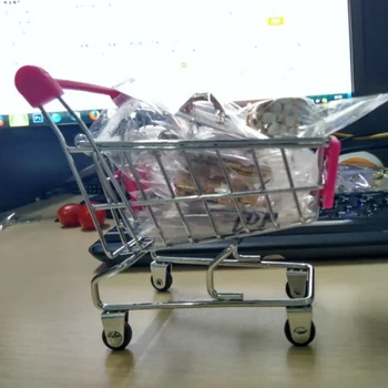 Mini Supermarket Handcart Nakupovanie Utility Košíka Režim Skladovanie Hračiek z nehrdzavejúcej ocele, Pero Držiteľov Stôl Príslušenstvo Valcové prípade