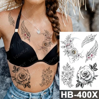 Nepremokavé Dočasné Tetovanie Nálepky Line Kvety Oči Veniec Flash Tetovanie Lily Listy Body Art Rameno Falošné Tetovanie Ženy Muži