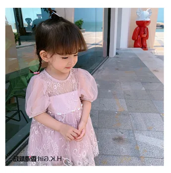 Dievčatá čipky šaty 2019 letné nový krátky rukáv princezná šaty party dovolenku šaty pre deti, oblečenie batoľa šaty 3-10Y ws851