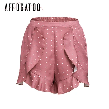 Affogatoo Dot prehrabať bežné šortky v lete roku 2018 Pláži tlač boho vysoký pás šortky Ženy šifón streetwear ružové šortky femme