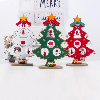 Drevené Vianočný Stromček Ploche Dekorácie S 11 Miniatúrne Vianočné Ozdoby Festival Deťom Darčeky, Vianočné Dekorácie